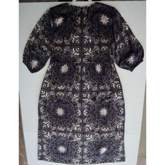 Johnny Was Workshop Women's Sz S Black Sun & Moon Silk Garnet Field Dress - Picture 2 of 11